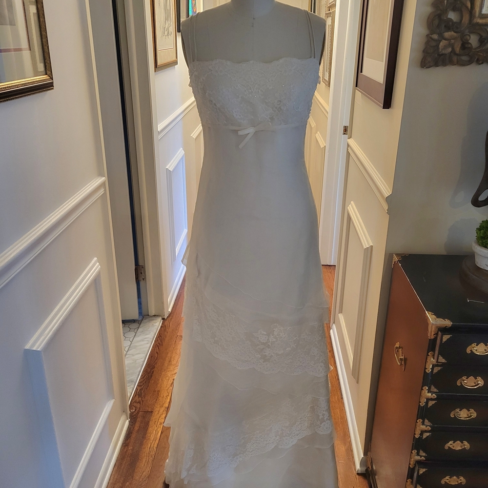 Vintage Blumarine Silk Organza & Chantilly Lace Tiered Wedding Gown